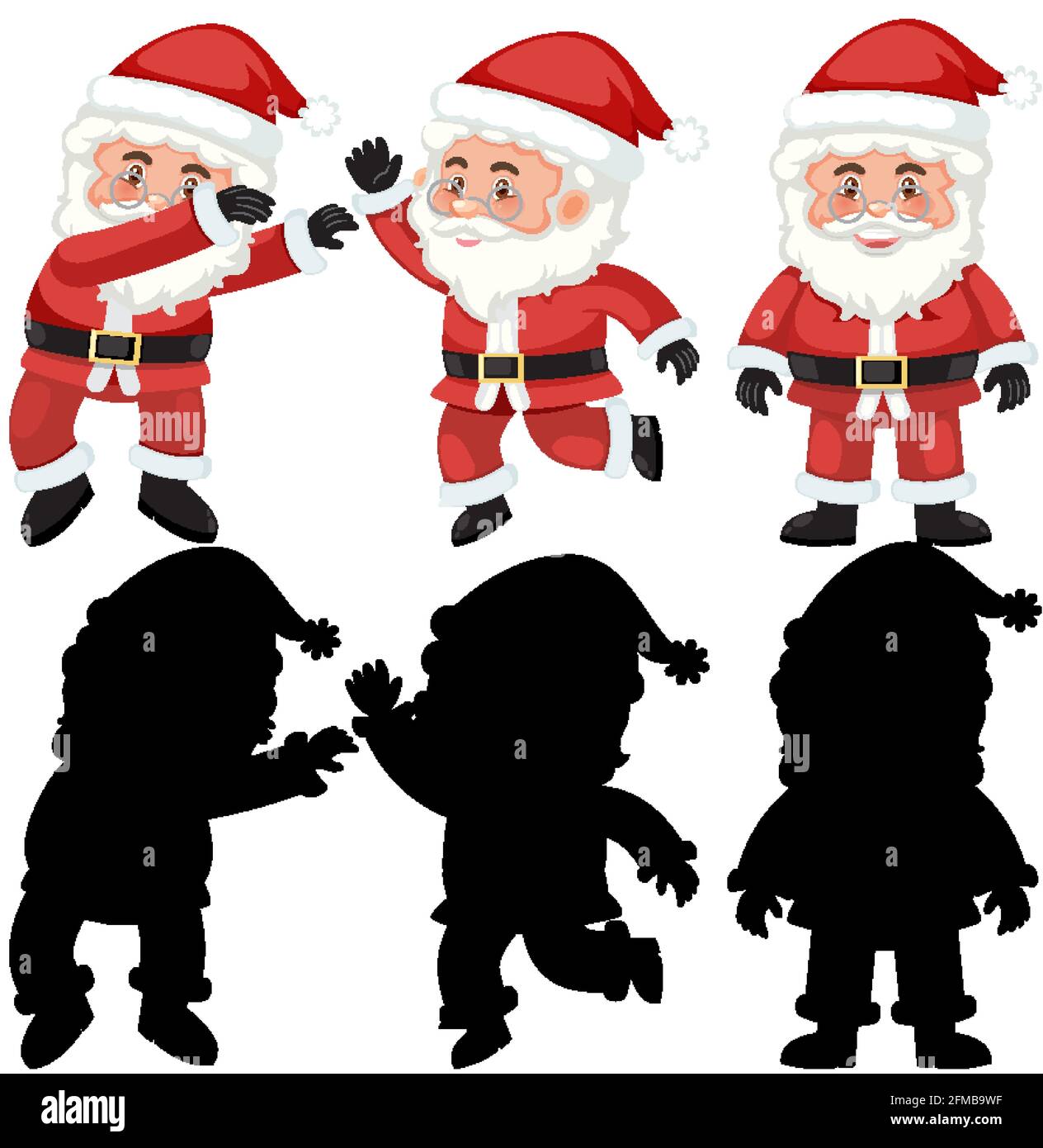 Set of Santa Claus cartoon character with silhouette illustration Stock ...