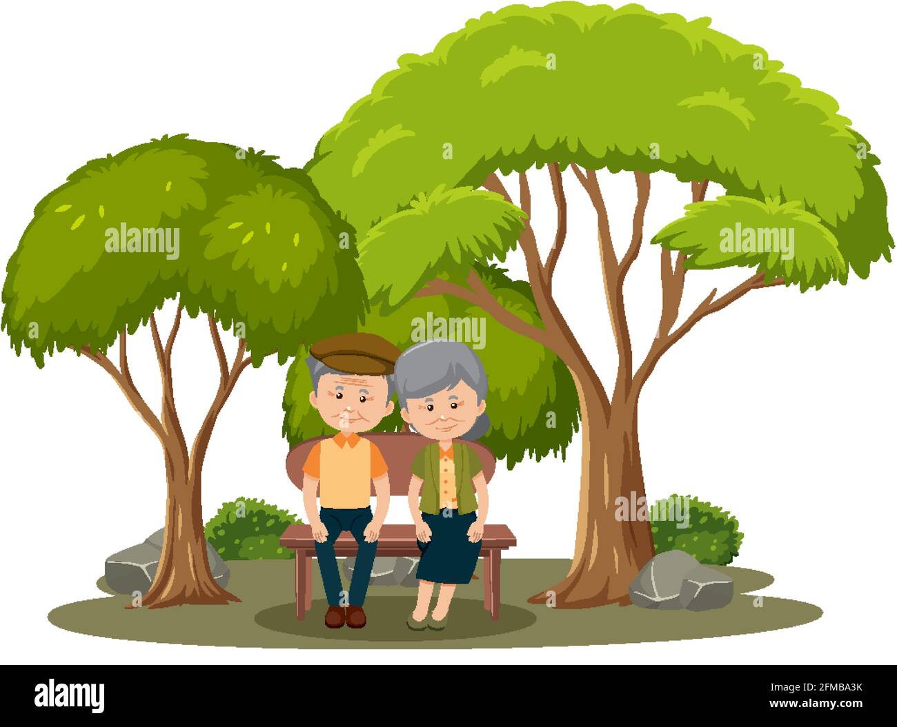 Old couple sitting in the park isolated illustration Stock Vector Image ...
