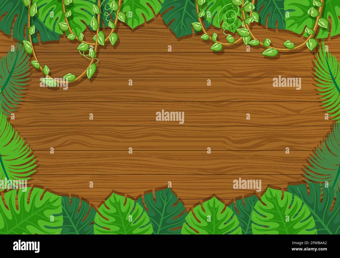 Blank wooden board background with leaves elements illustration Stock ...