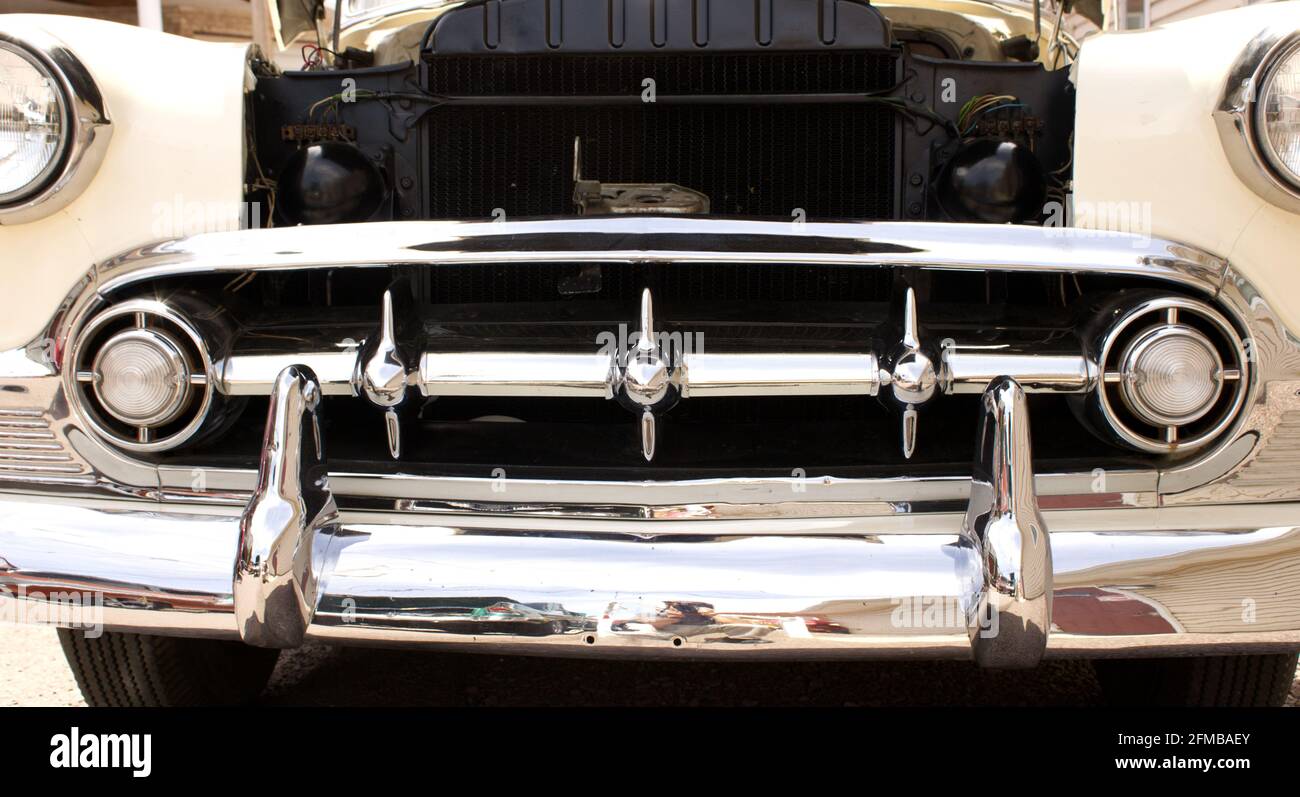 A Close Up of an Old Car Front End Stock Photo