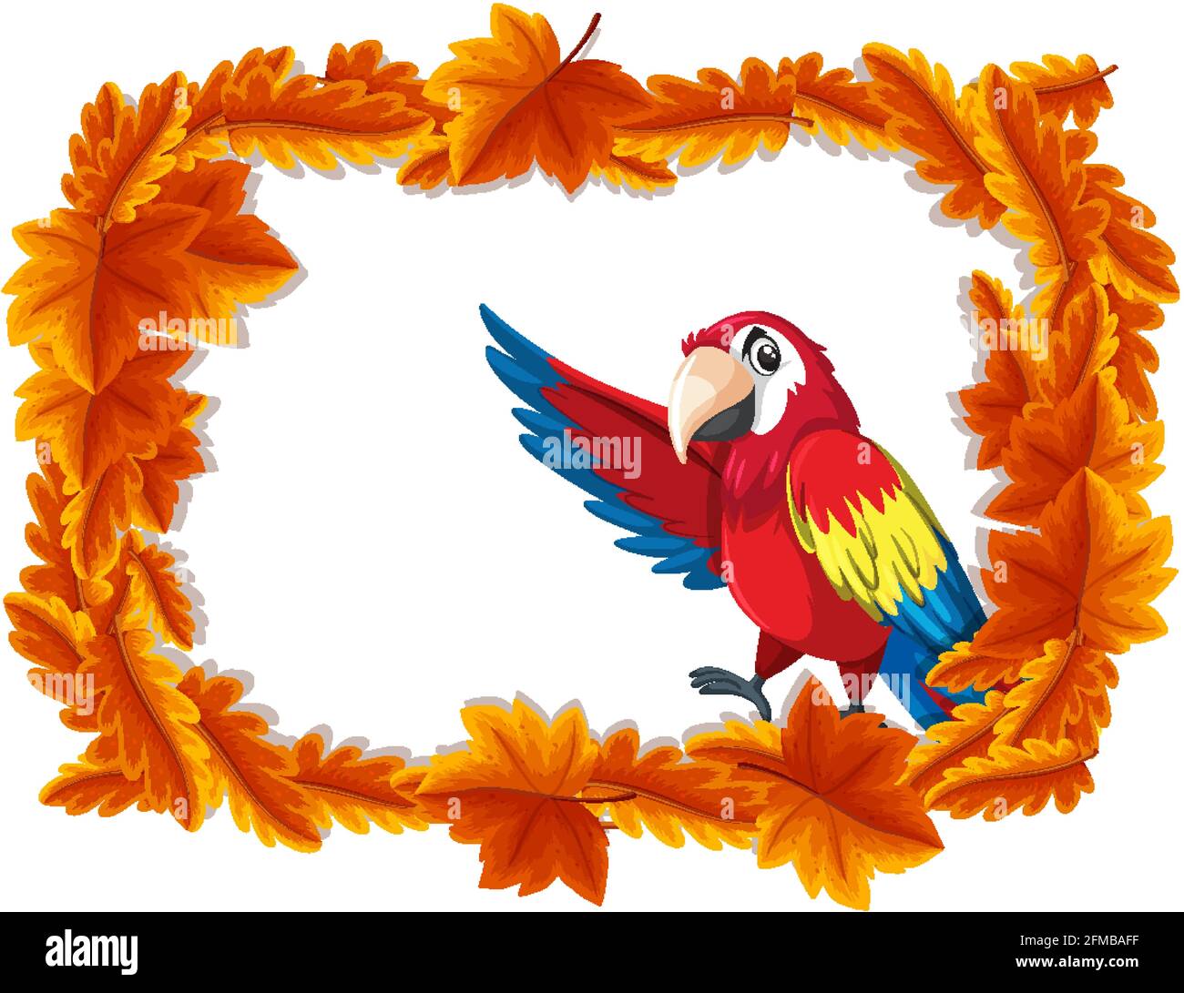 Red leaves banner template with parrot bird cartoon character ...
