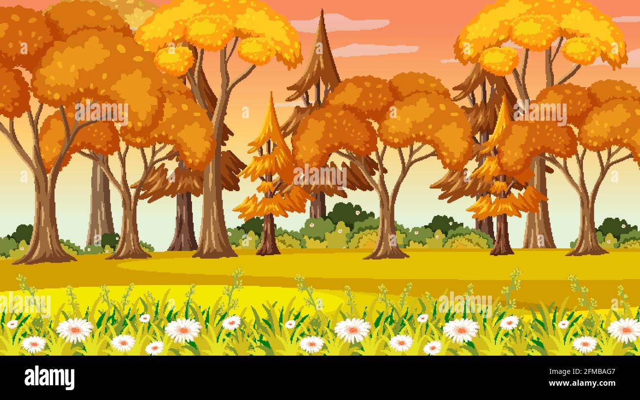Empty park scene at sunset time illustration Stock Vector Image & Art ...