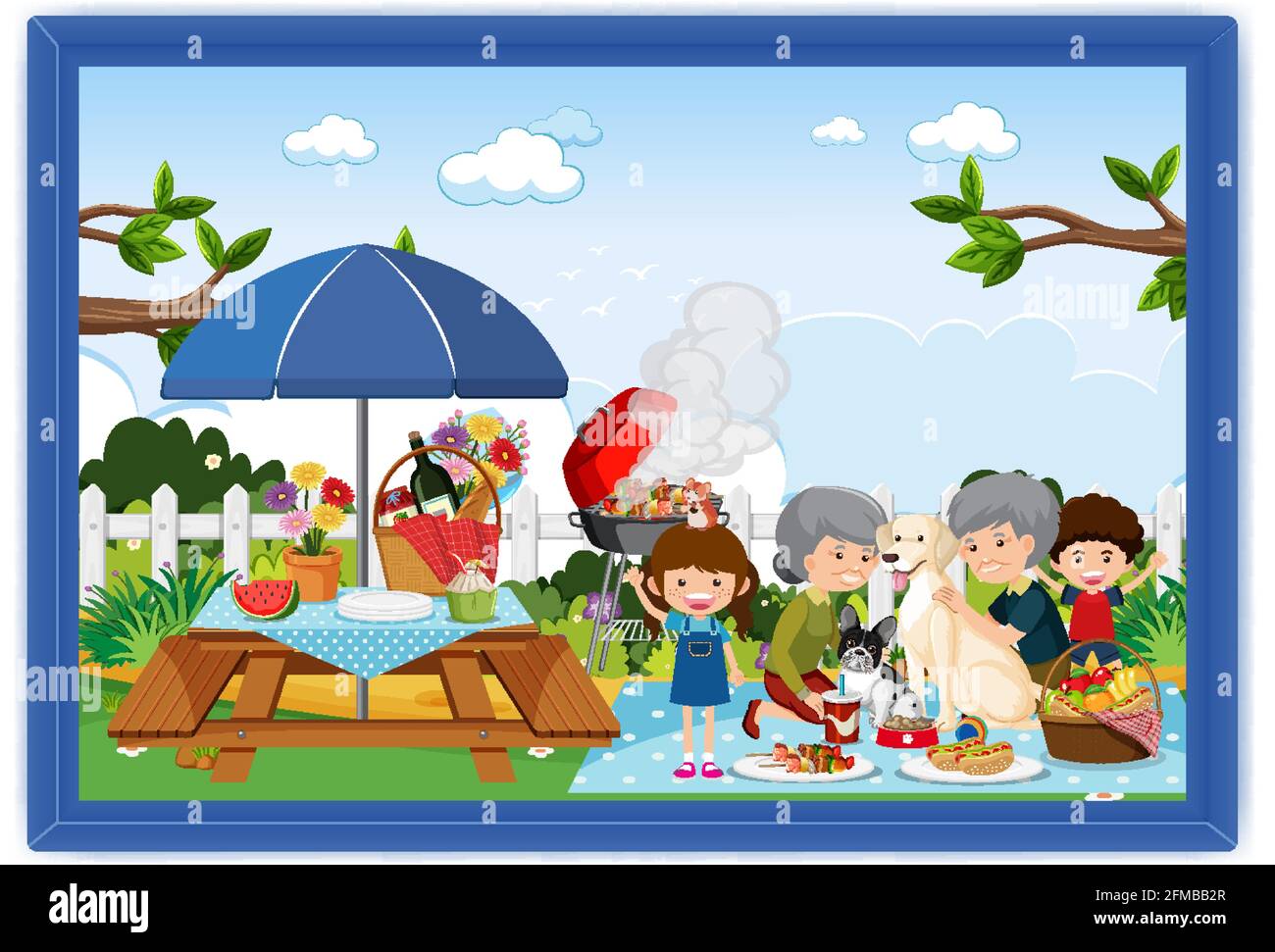Happy family picnic outdoor scene in a photo frame illustration Stock  Vector Image \u0026 Art - Alamy, image size:1300x971