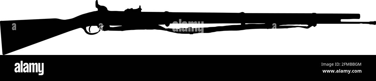 Musket old fashioned rifle in silhouette in black on white background Stock Vector
