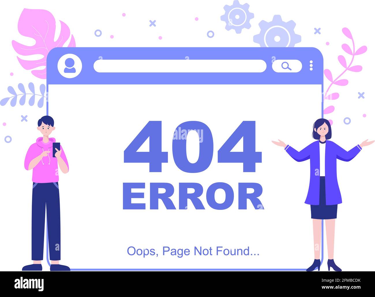 404 Error And Page Not Found Vector Illustration. Lost Connect Problem, Warning Sign, Or Site Breakdown. Landing Page Template Stock Vector
