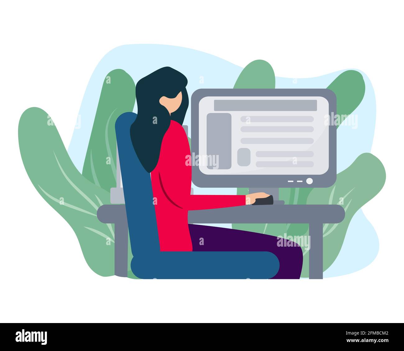 woman with computer vector illustration in flat style Stock Vector