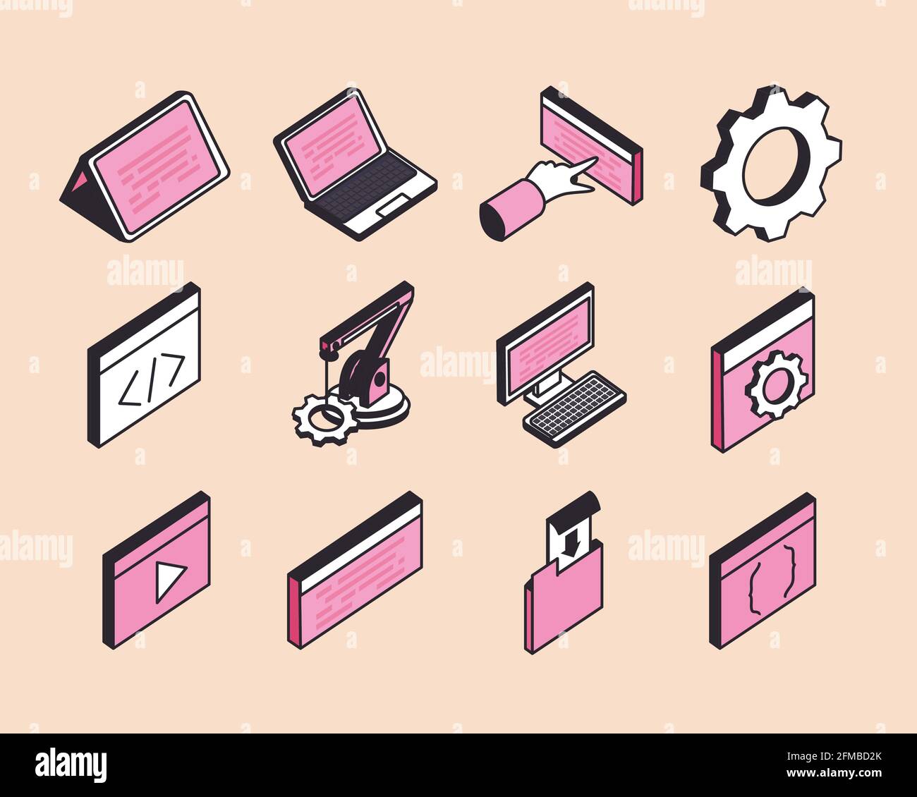 Isometric web development and technology icon set Stock Vector Image ...