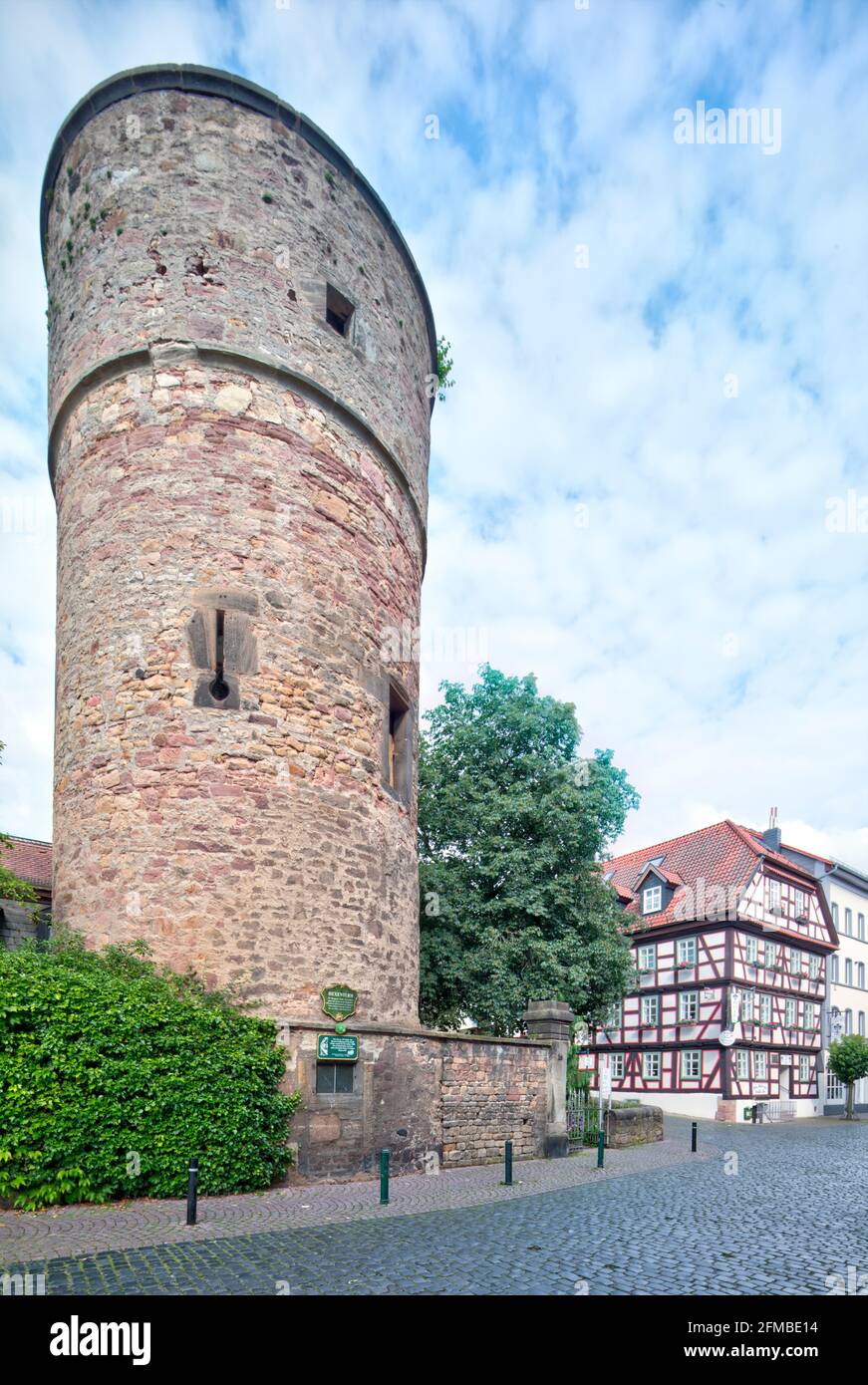 Hexenturm, Hotel am Schloss, half-timbered, facade, Kanalstrasse, summer, Fulda, Hesse, Germany, Europe Stock Photo