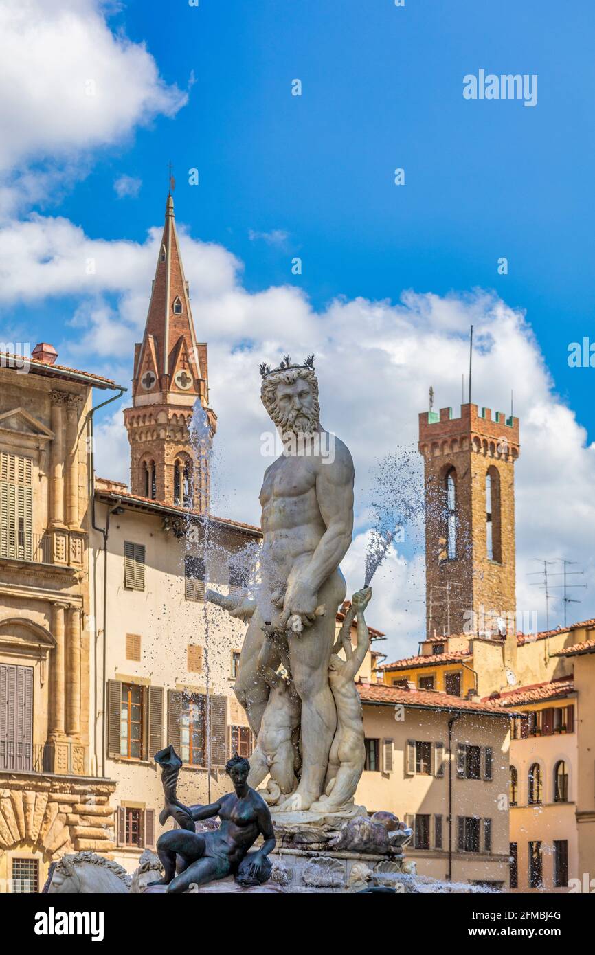 Neptune's Fountain in Florence, work of Bartolomeo Ammannati in Piazza della Signoria also known as the Biancone, Florence, Tuscany, Italy Stock Photo