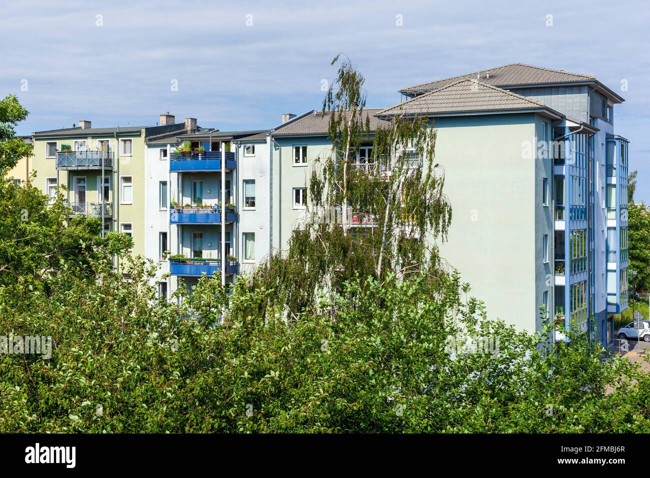 Old residential buildings, row houses, rear view, Rostock, Mecklenburg