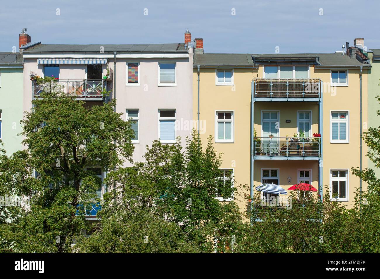 Old residential buildings, row houses, rear view, Rostock, Mecklenburg