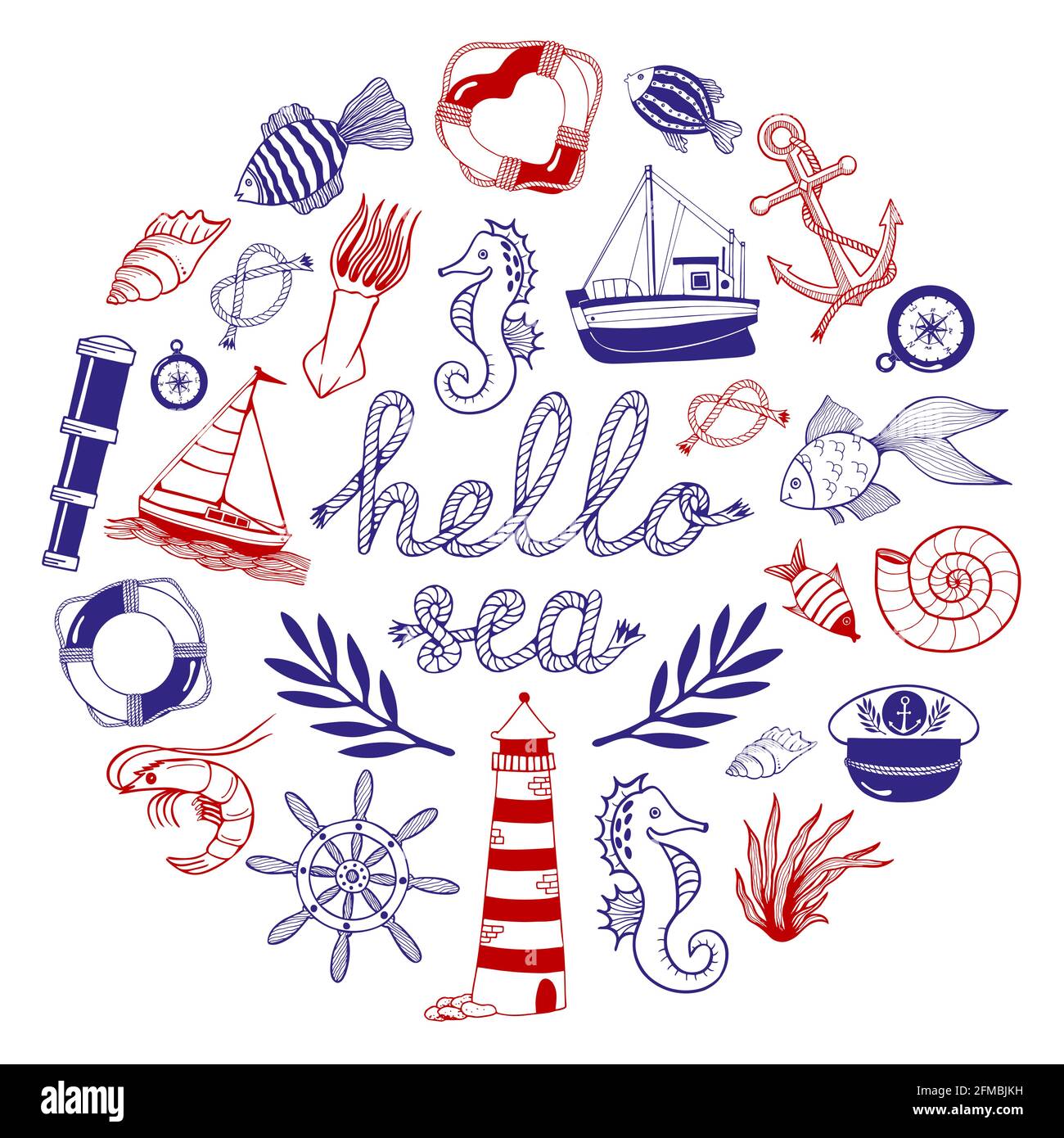 Set of nautical icons and design elements Stock Vector