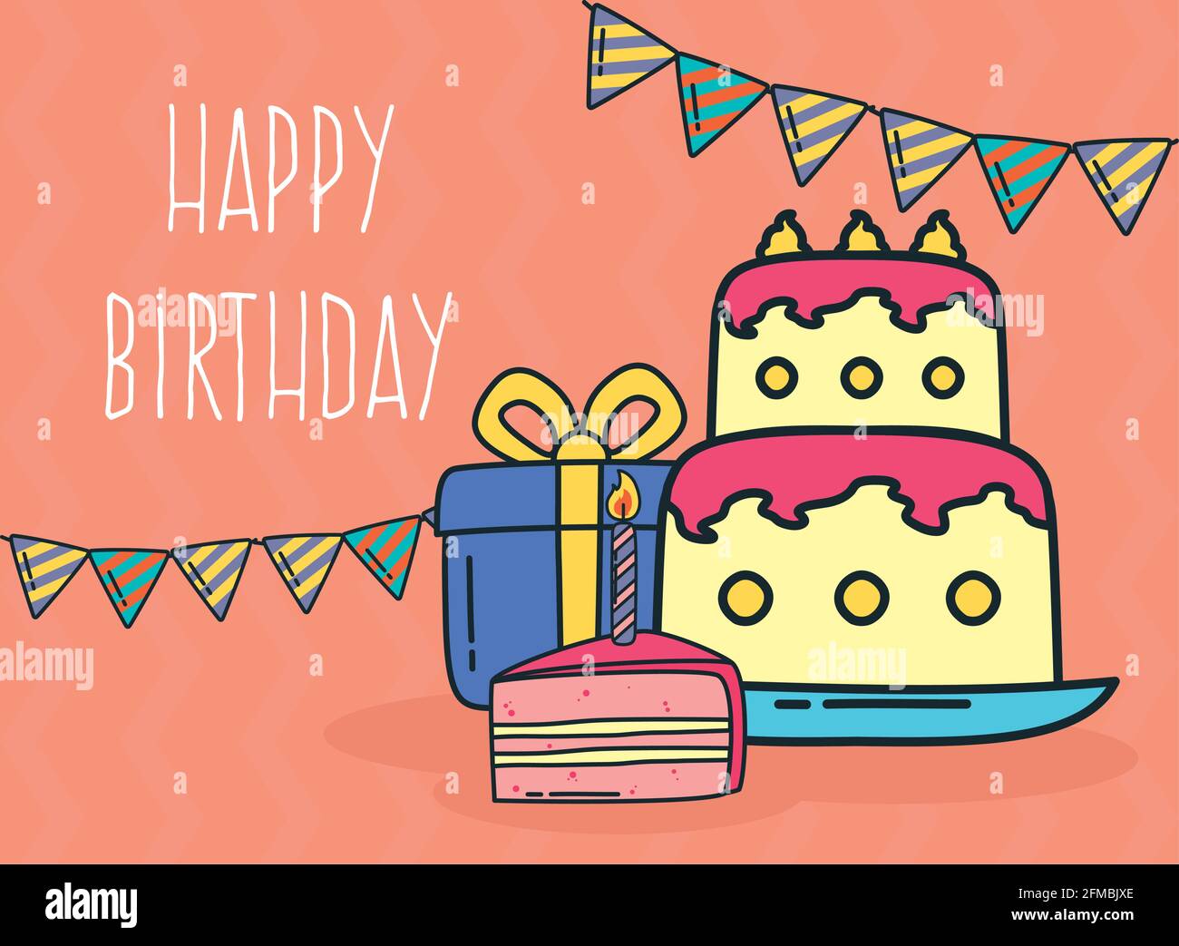 happy birthday cake gift and banner Stock Vector Image & Art - Alamy