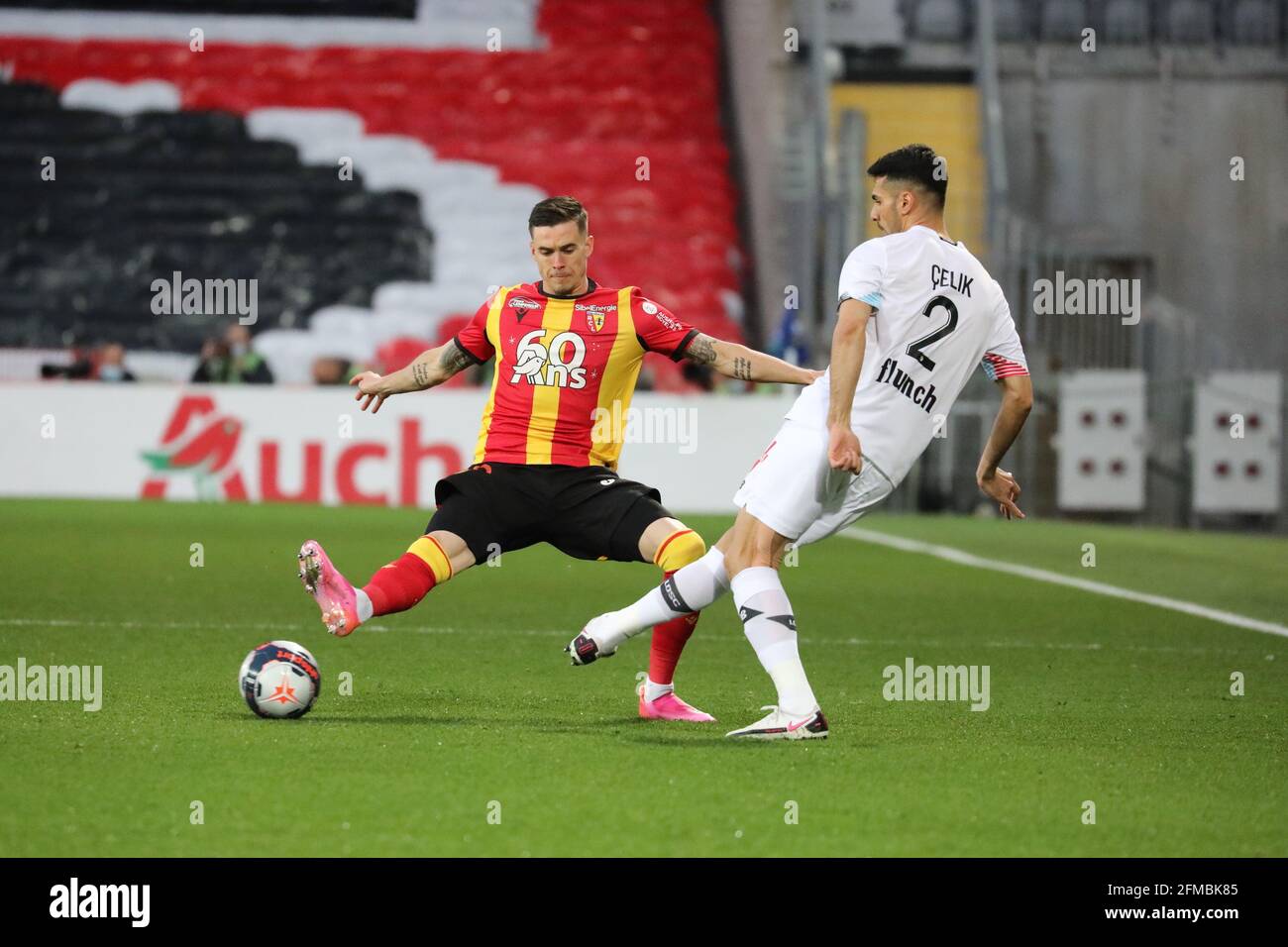 Duel CELIK 2 LOSC and Clement MICHELIN 13 LENS during the French championship Ligue 1 football match between RC Lens and LOSC on May 7, 2021 at Bollaert-Delelis stadium in Lens, France - Photo Laurent Sanson / LS Medianord / DPPI / LiveMedia Stock Photo