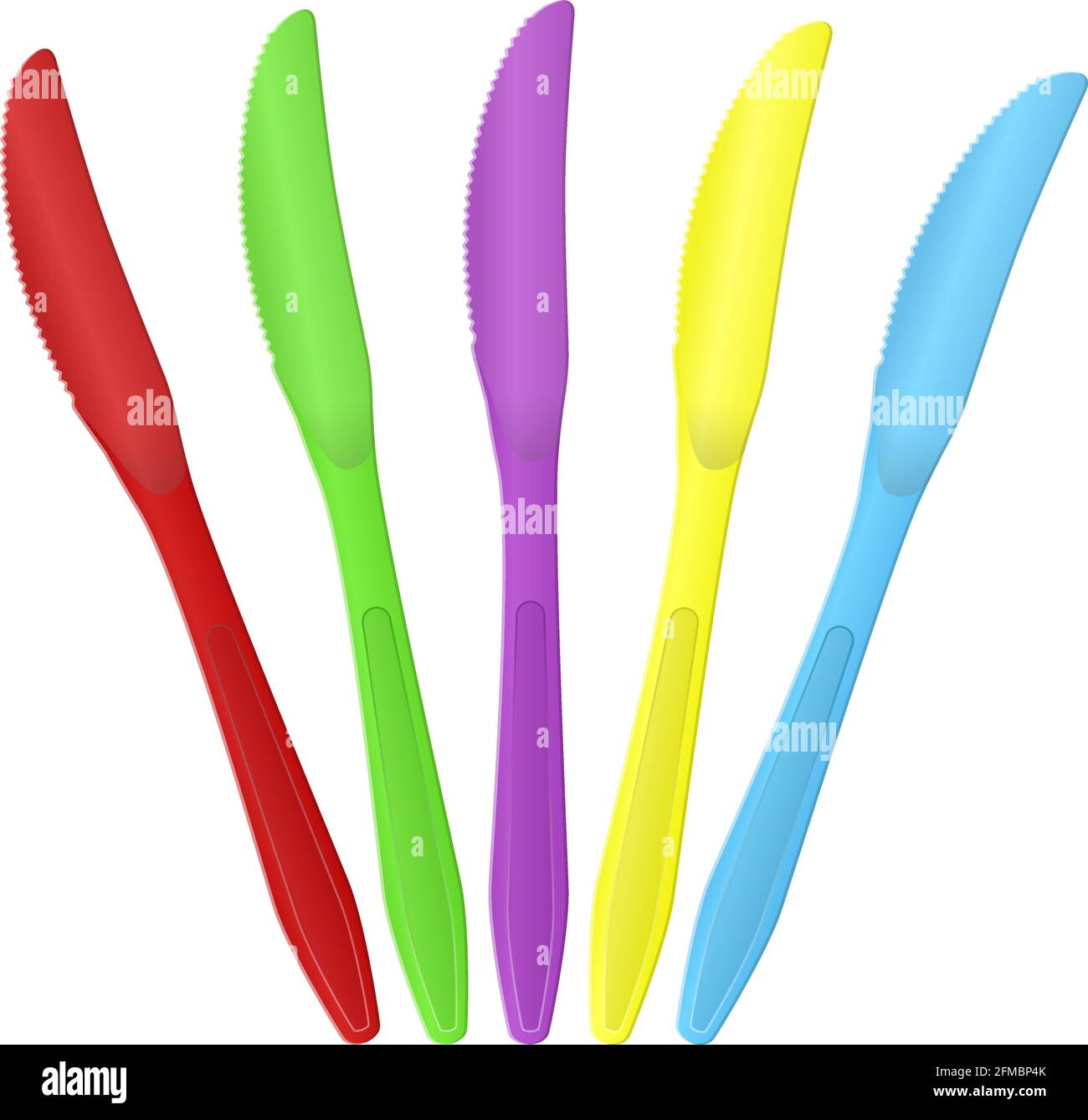 Color plastic knives on a white background. Vector illustration. Stock Vector