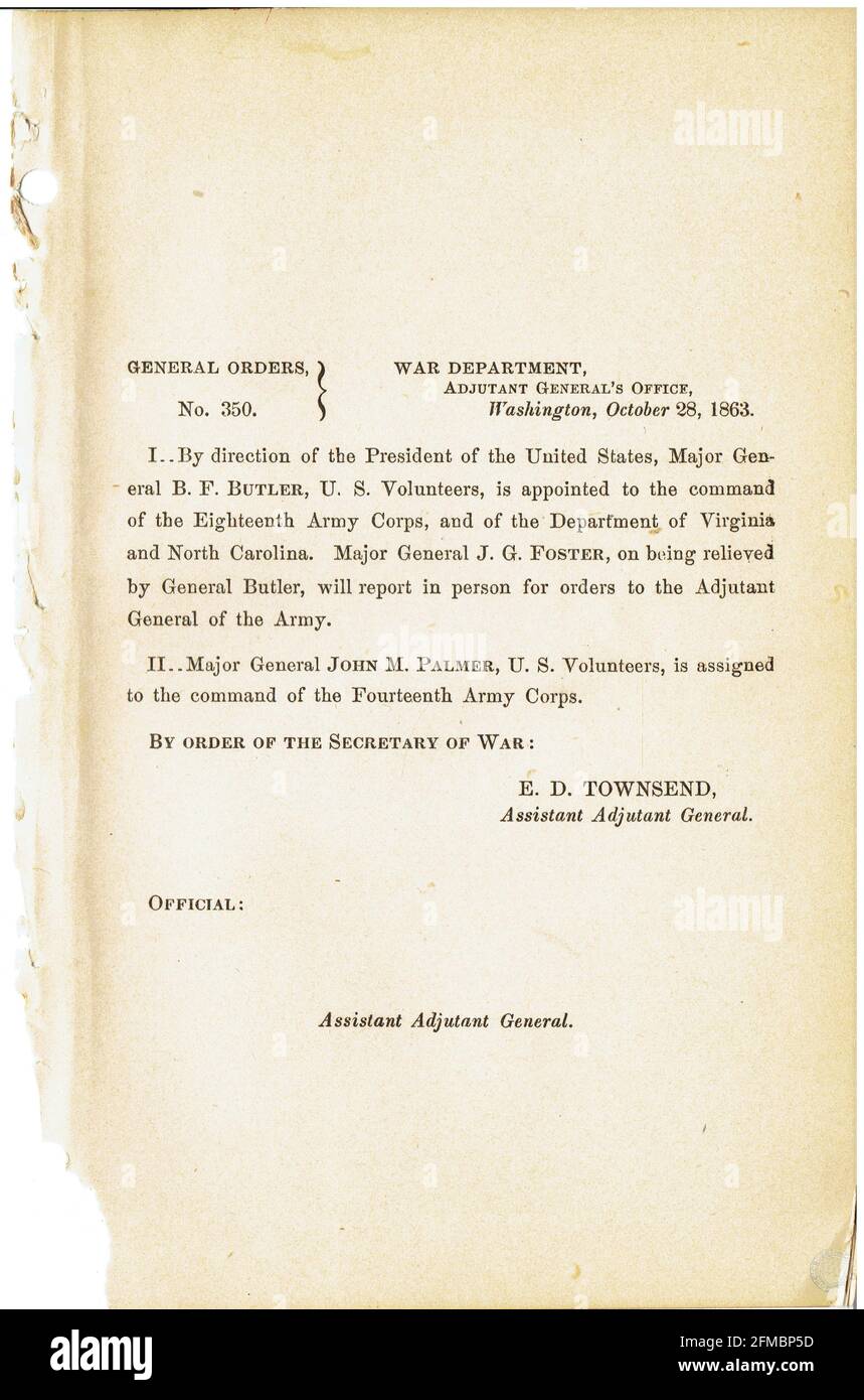 CSA - USA - Civil War - Guerre de Secession general order n°350 du 28 octobre 1863 Stock Photo