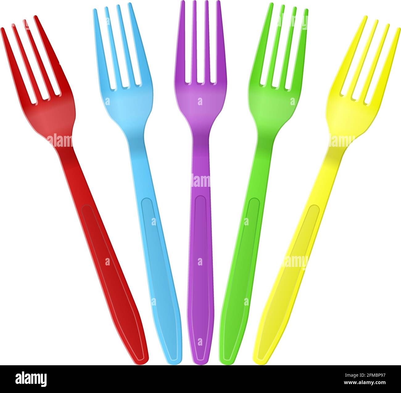 Color plastic forks on a white background. Vector illustration Stock
