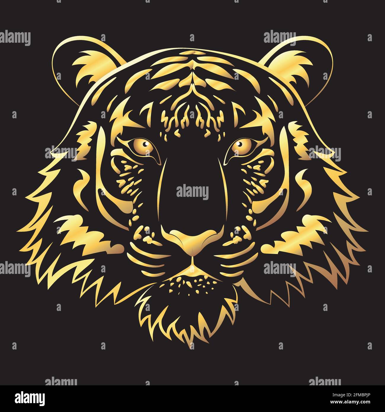 Decorative black tiger with golden stripes illustration Stock ...