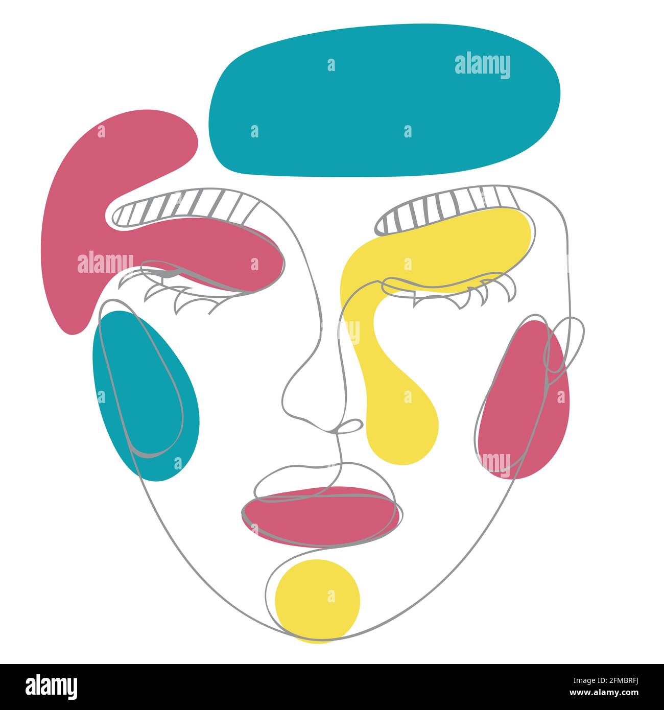 Contemporary line art style female portrait with colorful abstract ...