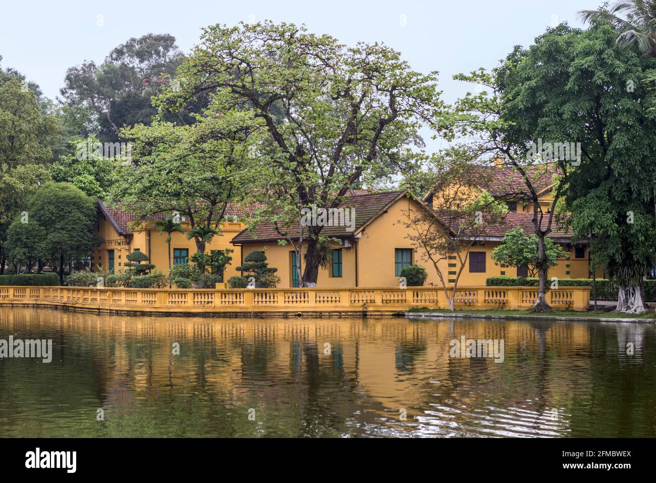 Uncle Ho fishpond with House nos 54 where President Ho Chi Minh lived, Ho Chi Minh Complex, Hanoi, Vietnam Stock Photo
