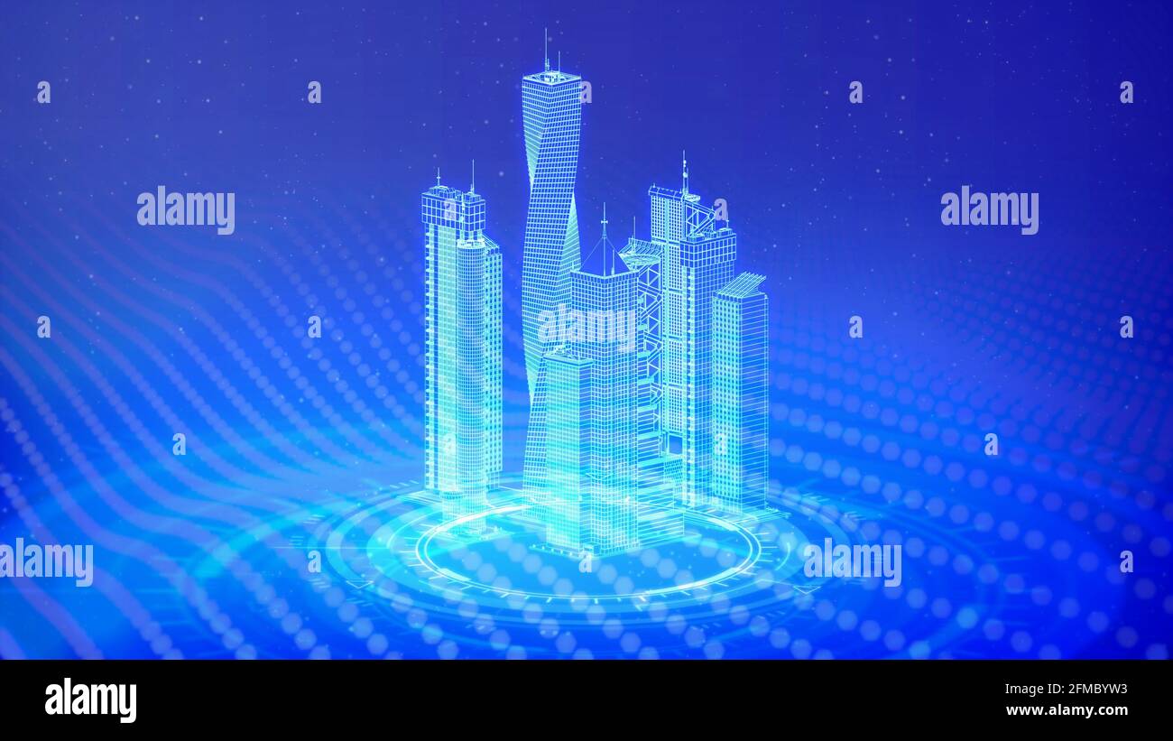 outlined urban buildings 3d renders, cg industrial 3d illustration ...