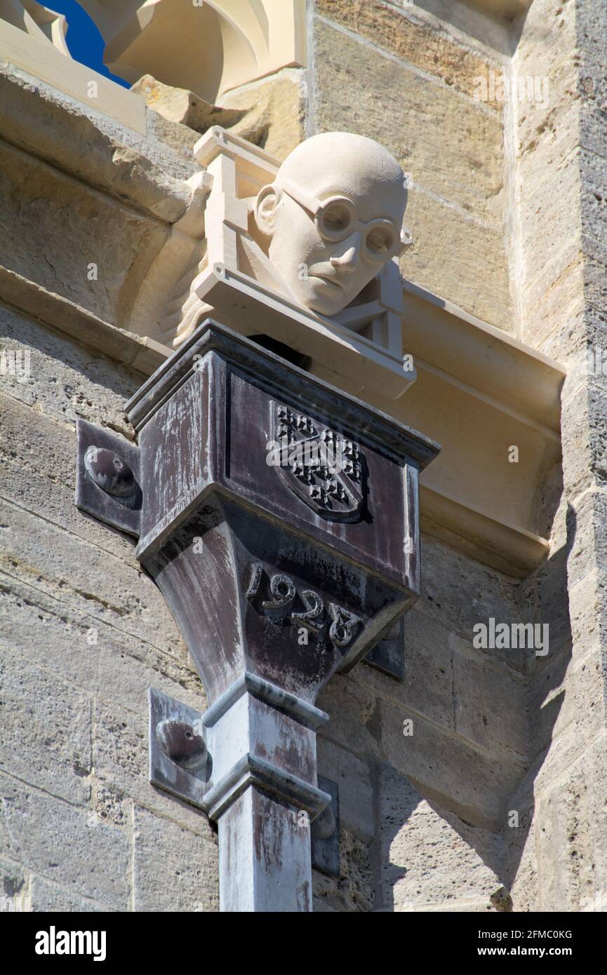 Carved Stone Gargoyle Sculpture Of Sir Donald Bailey, Civil Engineer