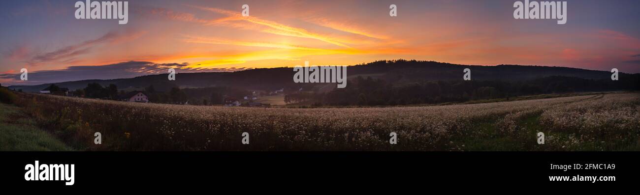 Beautiful sunrise in the village. Olbendorf, Southern Burgenland, Austria Stock Photo