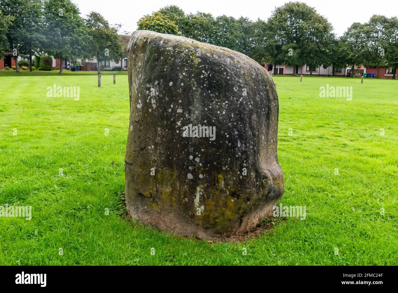 A standing stone at Balfarg prehistoric monument complex in Glenrothes, Scotland. Stock Photo