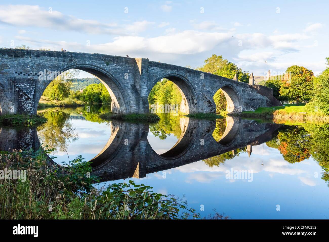 Old Stirling Bridge spanning the River Forth in Scotland. The medieval bridge dates from the 15th century. Stock Photo