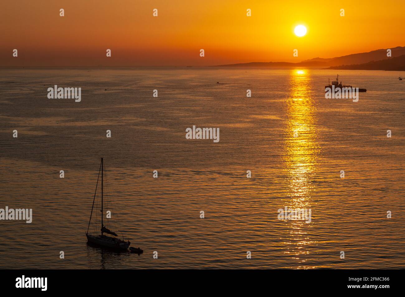 Propriano Bay at sunset. Corsica, France Stock Photo