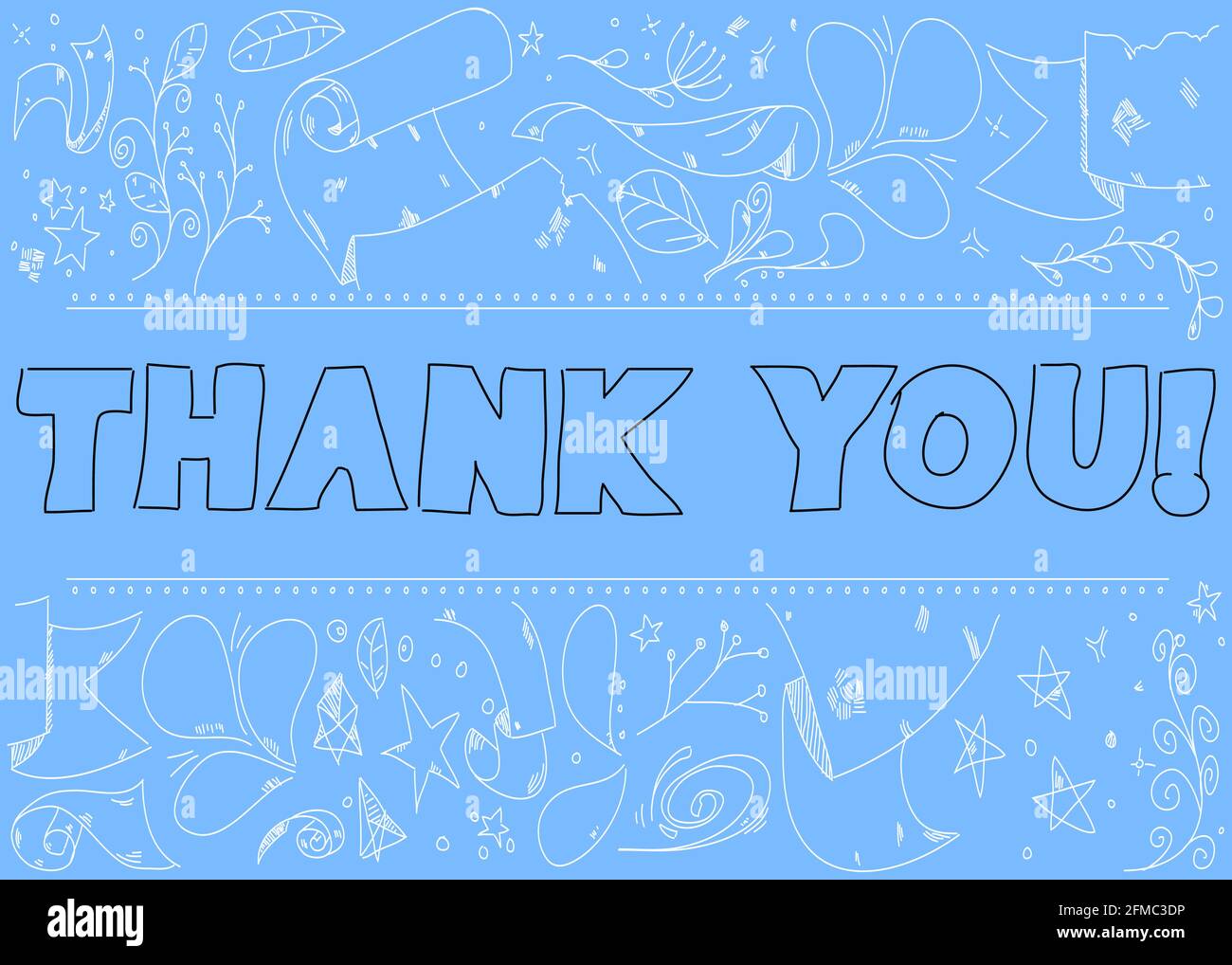 Doodle word Thank you. Drawn lines, minimal, simple greeting holiday, retro phrase for expressing gratitude. Stock Vector