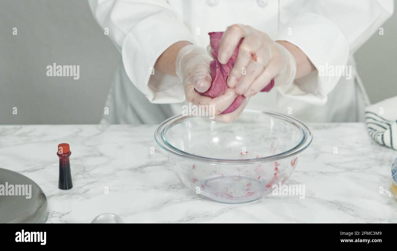 Step by step. Mixing food coloring into the cookie dough to bake red ...