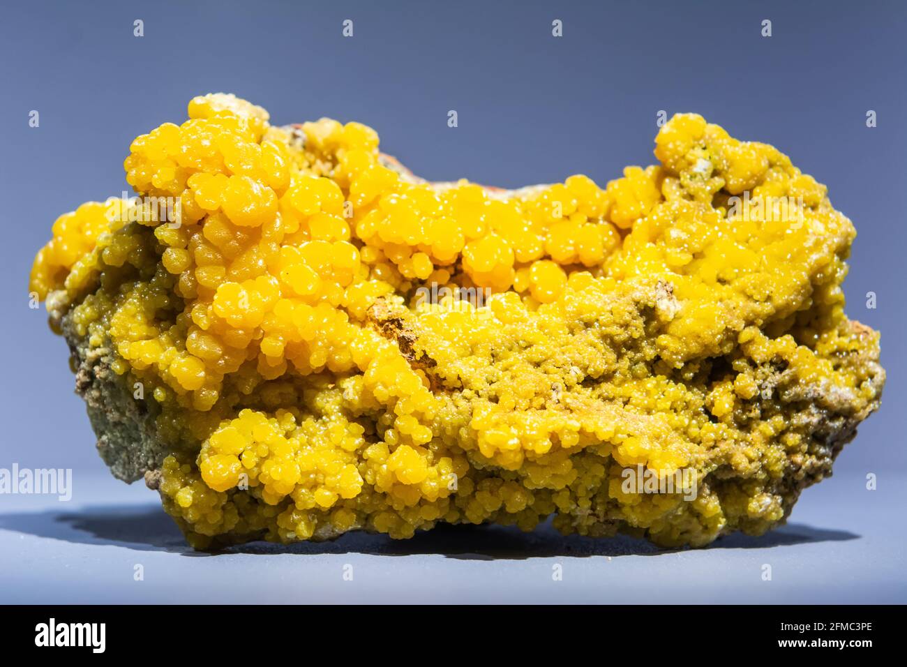 Crystals of mimetite, lead arsenate chloride mineral (Pb5(AsO4)3Cl