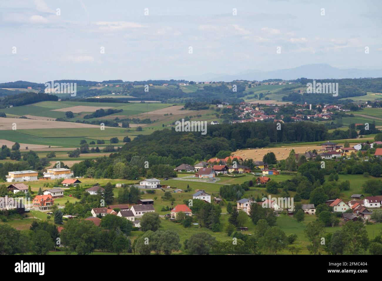 Güssing, Southern Burgenland, Austria. View from observation point in castle Güssing on a village in a summer day. Stock Photo