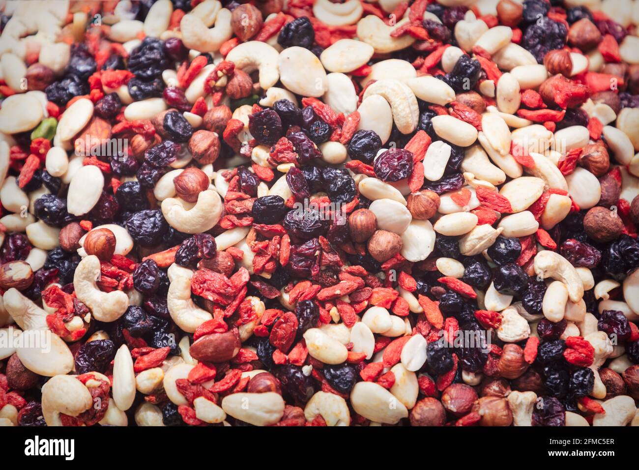 Mix of nuts, raisins and barberry for a quick bite (vintage photo effect) Stock Photo