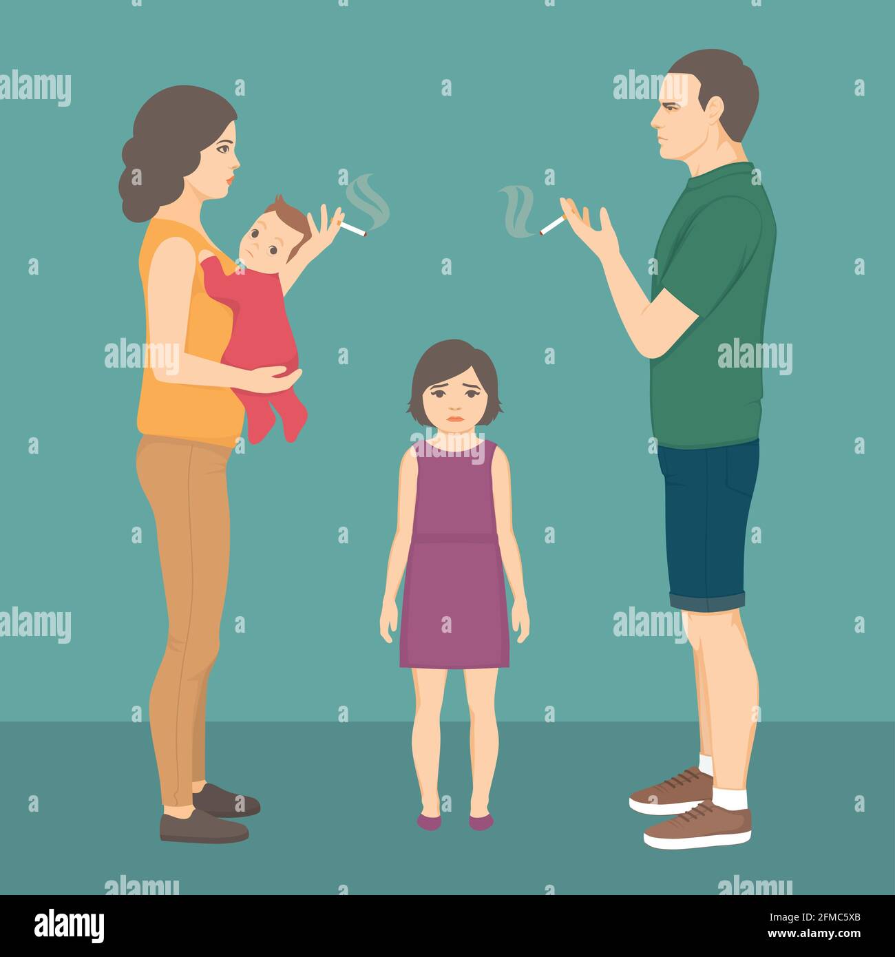 vector illustration of smoking parent. baby, child health. father smoke  cigarette, addiction Stock Vector Image & Art