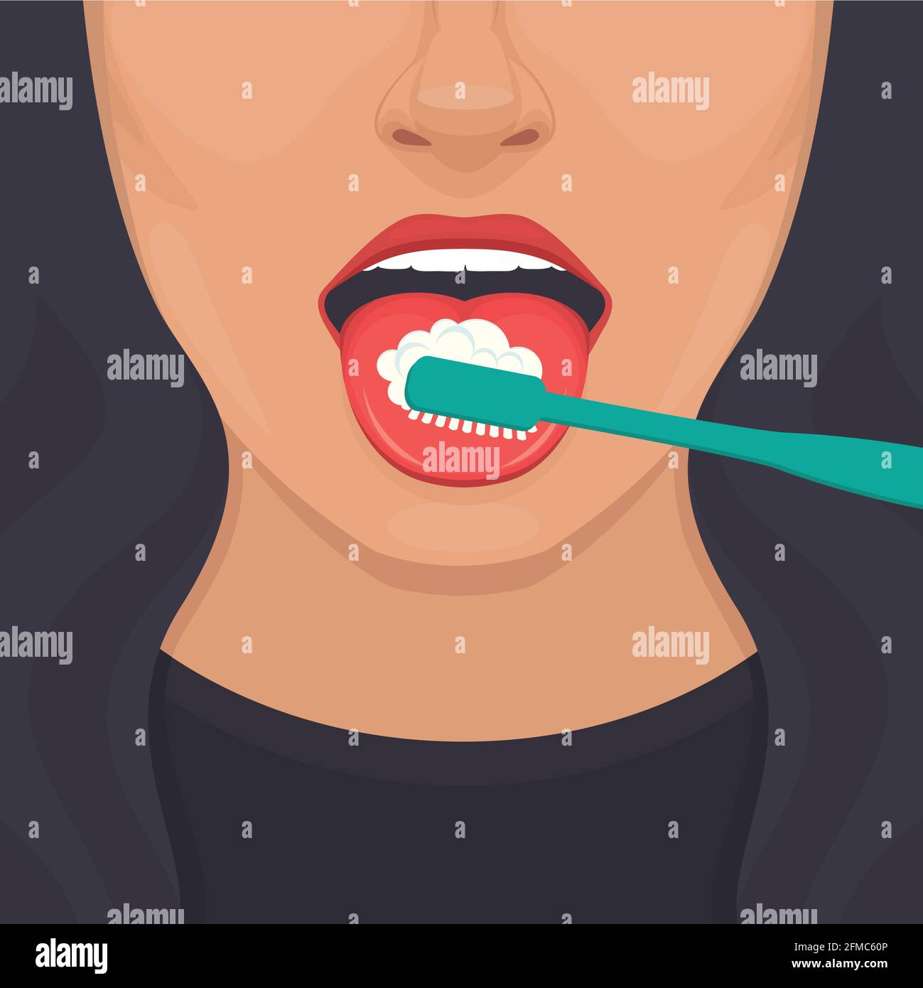 vector illustration of tongue hygiene, brush and toothbrush . dental care. white teeth clean Stock Vector