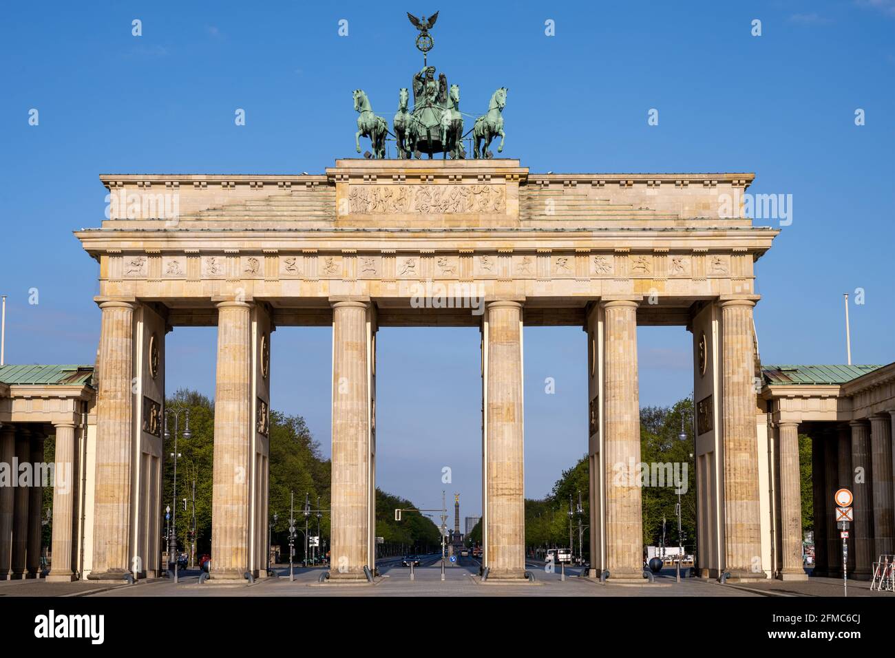 The famous Brandenburg Gate in Berlin early in the morning with no people Stock Photo