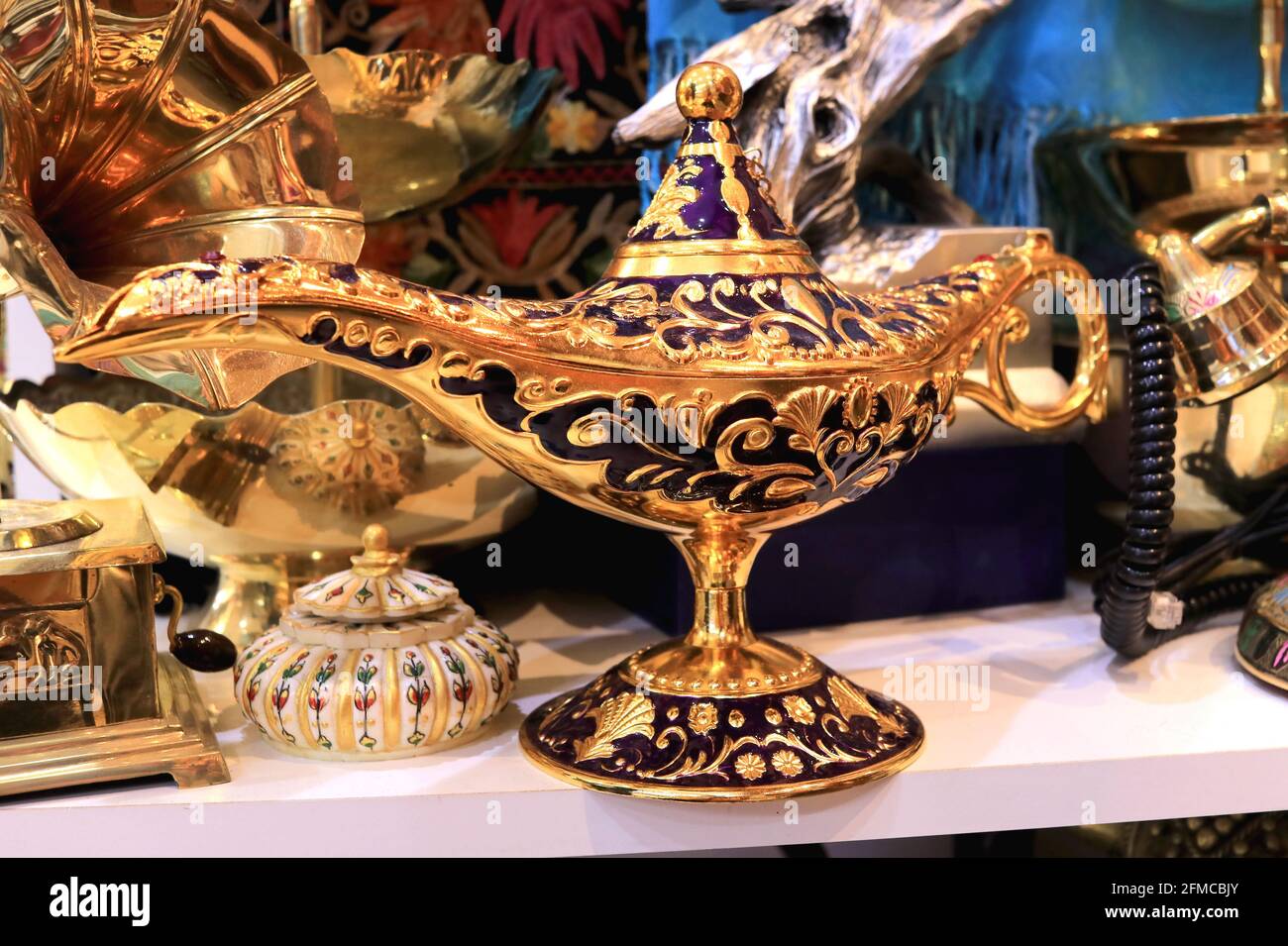 Antique artisanal Aladdin Arabian nights genie style oil lamp Stock Photo
