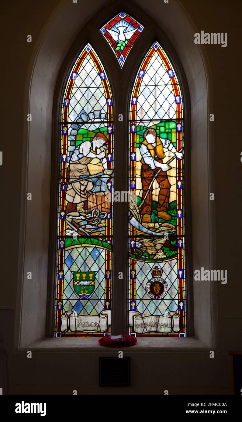 Stained glass window in Downpatrick Cathedral, Northern Ireland Stock
