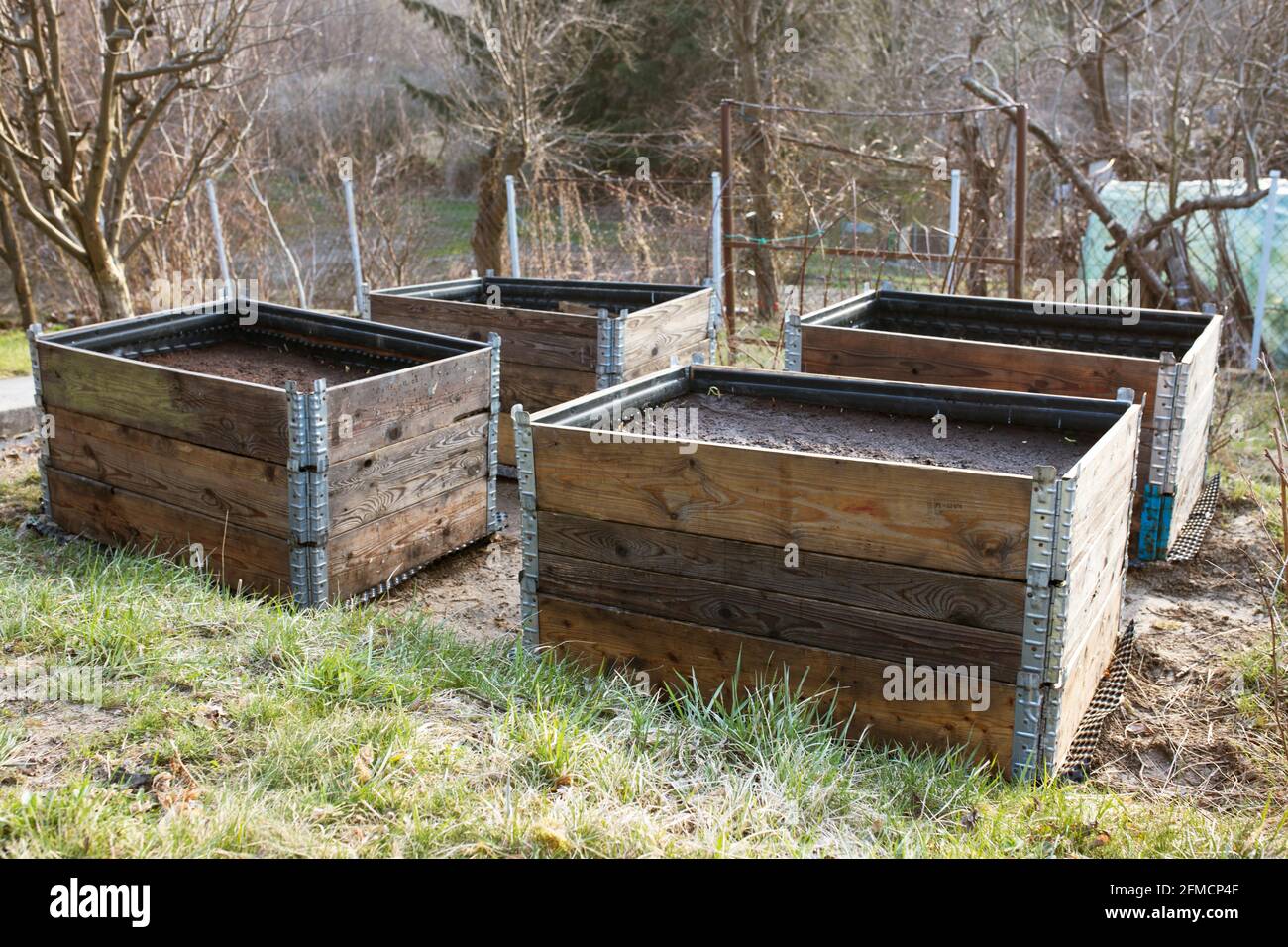 pallet collar raised beds for vegetables planting. permacultural gardening Stock Photo Alamy