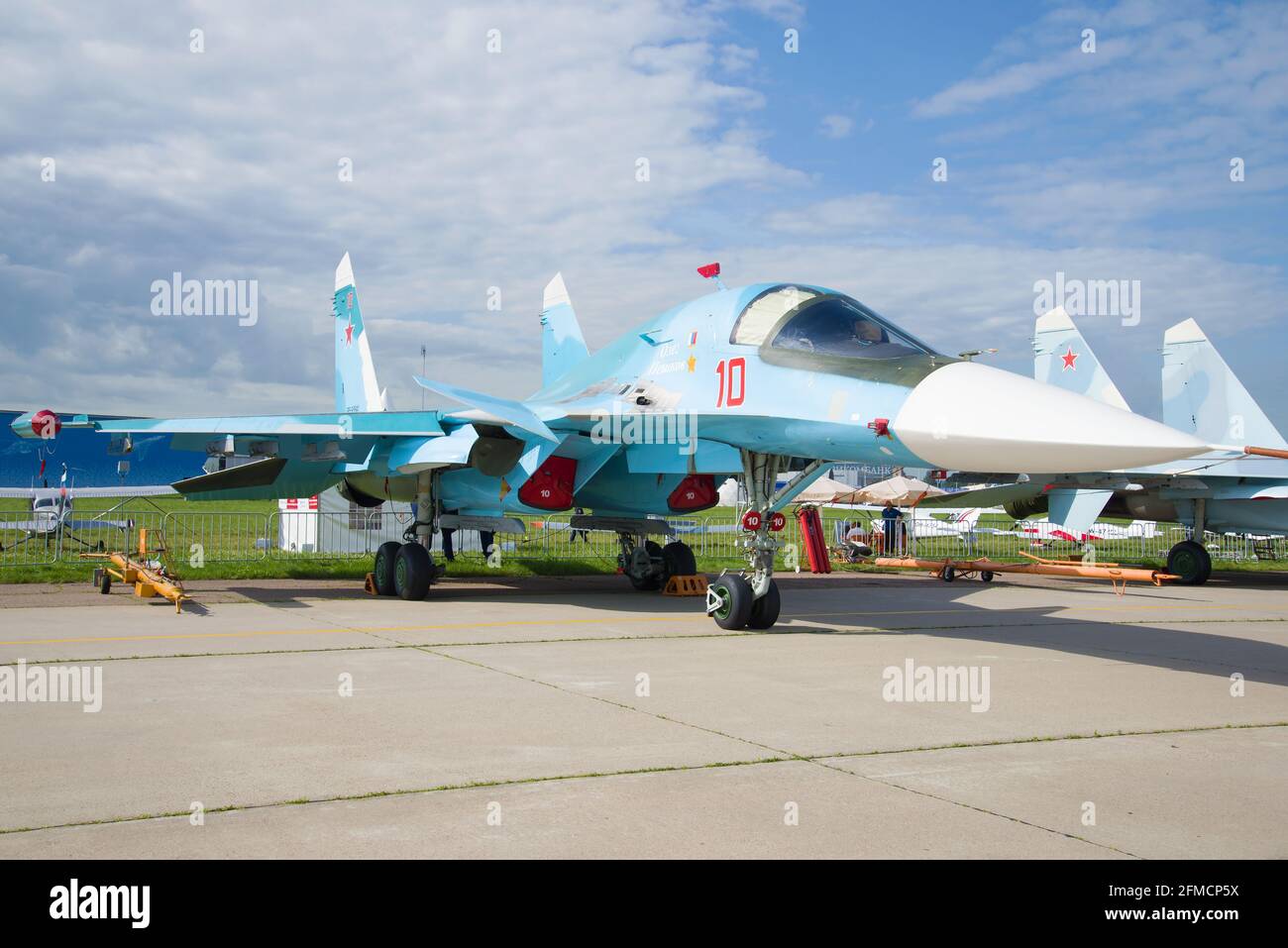 ZHUKOVSKY, RUSSIA - JULY 20, 2017: Russian multi-purpose fighter-bomber Su-34 on the air show MAKS-2017 Stock Photo
