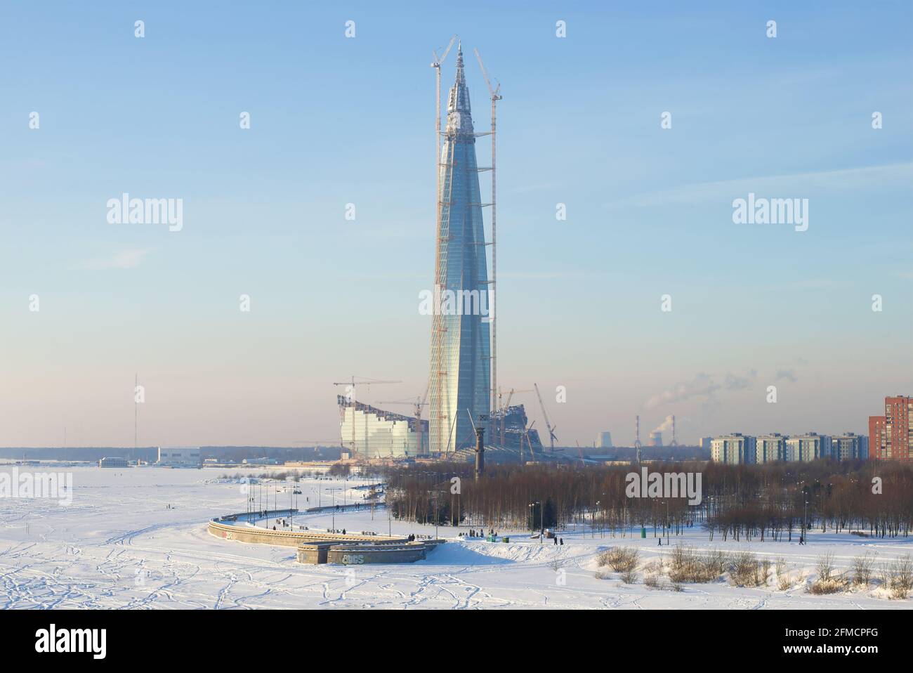 ST PETERSBURG, RUSSIA - FEBRUARY 08, 2018: View of the construction of the Lakhta Center skyscraper. The northernmost and tallest skyscraper in Europe Stock Photo