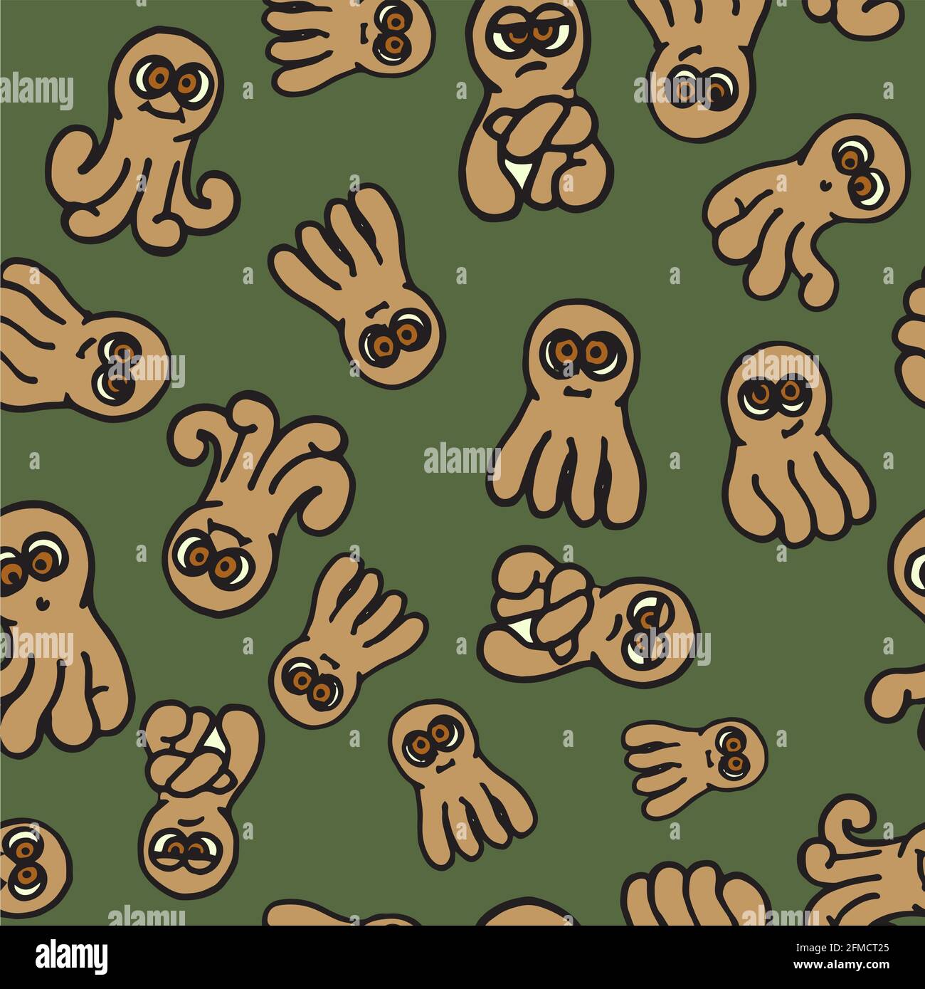 Octopus. Seamless illustration. Cartoon sketch style. Hand outline drawing cheerful funny underwater animal. vector Stock Vector