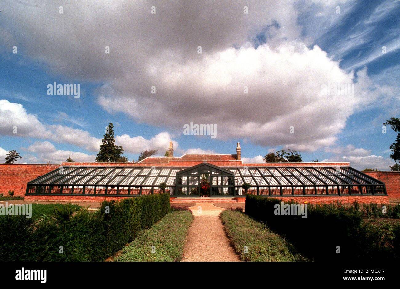 The National Trust has just completed a restoration Sep 2000of the walled garden at Wimpole Hall, including re-building the glasshousesto the original design of the 18th century architect Sir John Soane, they were destroyed by a German bomb in World War Two Stock Photo