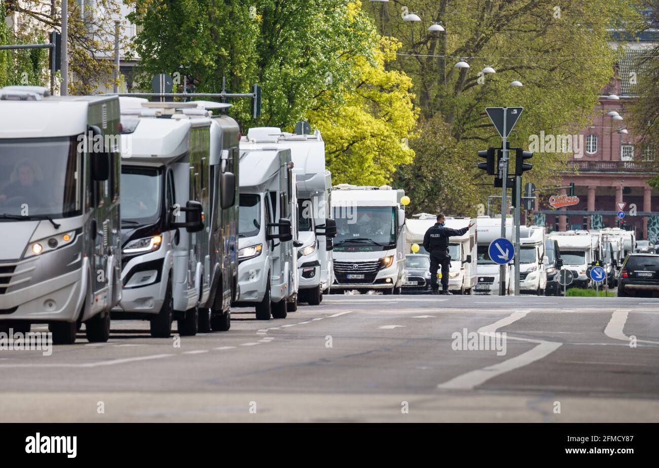 Wiesbaden, Germany. 08th May, 2021. Hundreds of Whonmobile roll through ...