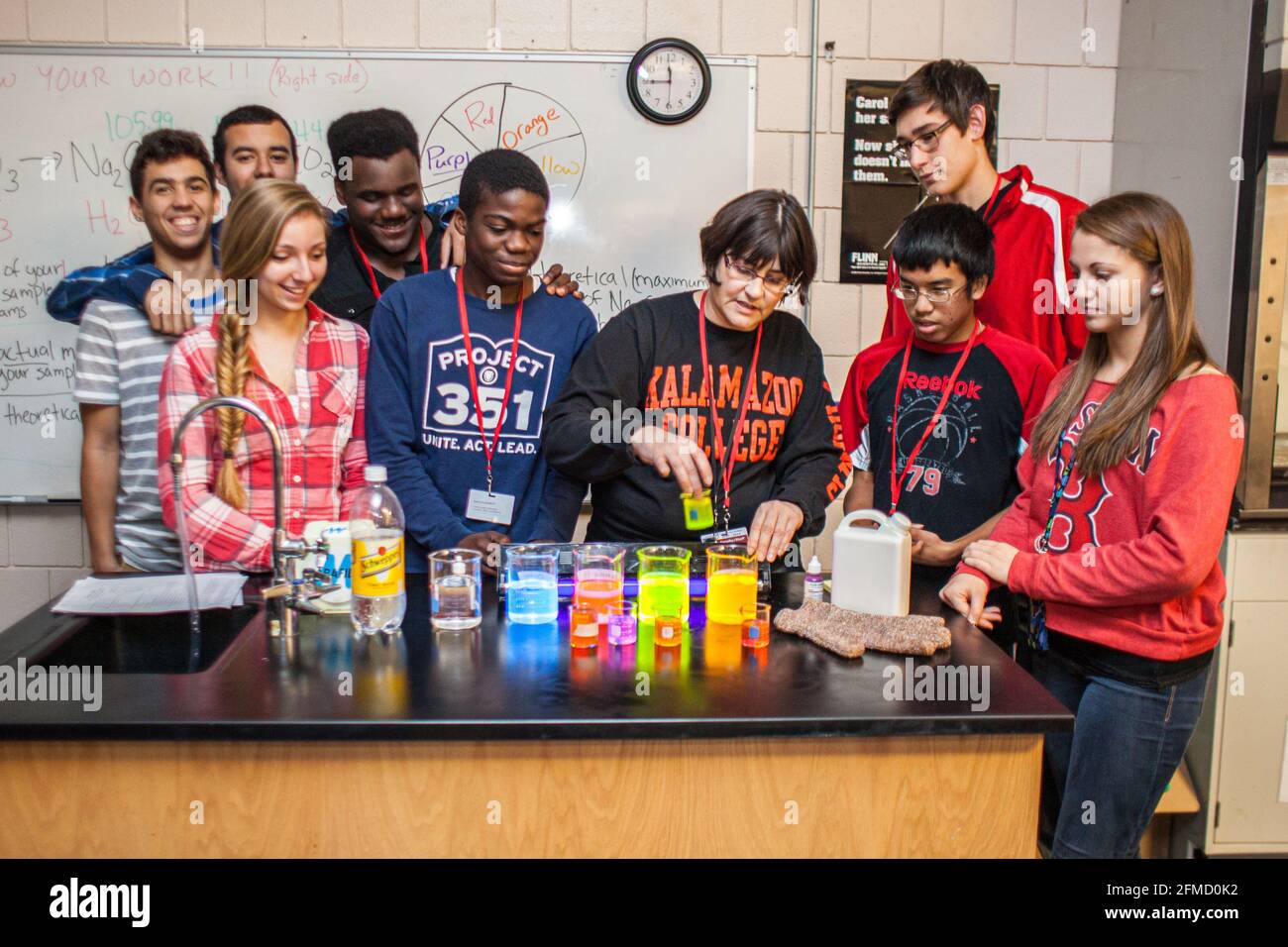 Students in a science class working on an experiment Stock Photo