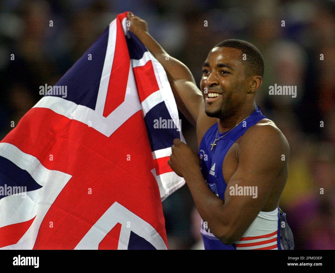 DARREN CAMPBELL AFTER WINNING SILVER IN THE 200m FINAL Stock Photo