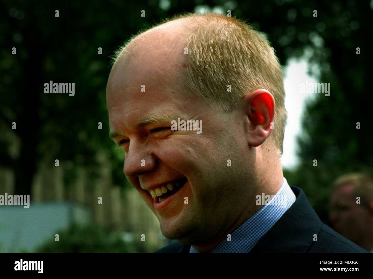 William Hague Conservative Leader June 1999 announcing his shadow cabinet reshuffle outside the House of Commons Stock Photo