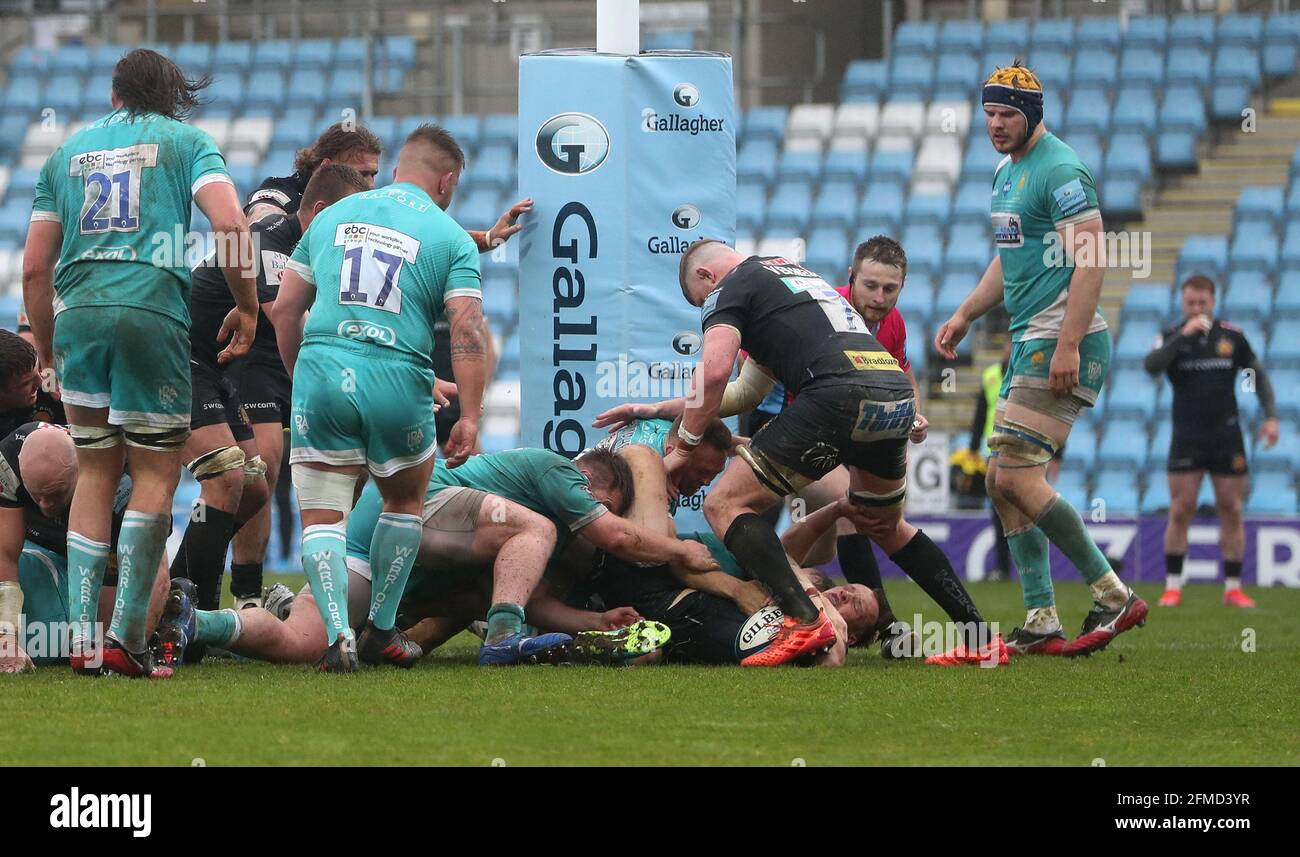 Exeter Chiefs' Stu Townsend scores their side's fifth try during the Gallagher Premiership match at Sandy Park, Exeter. Picture date: Saturday May 8, 2021. Stock Photo
